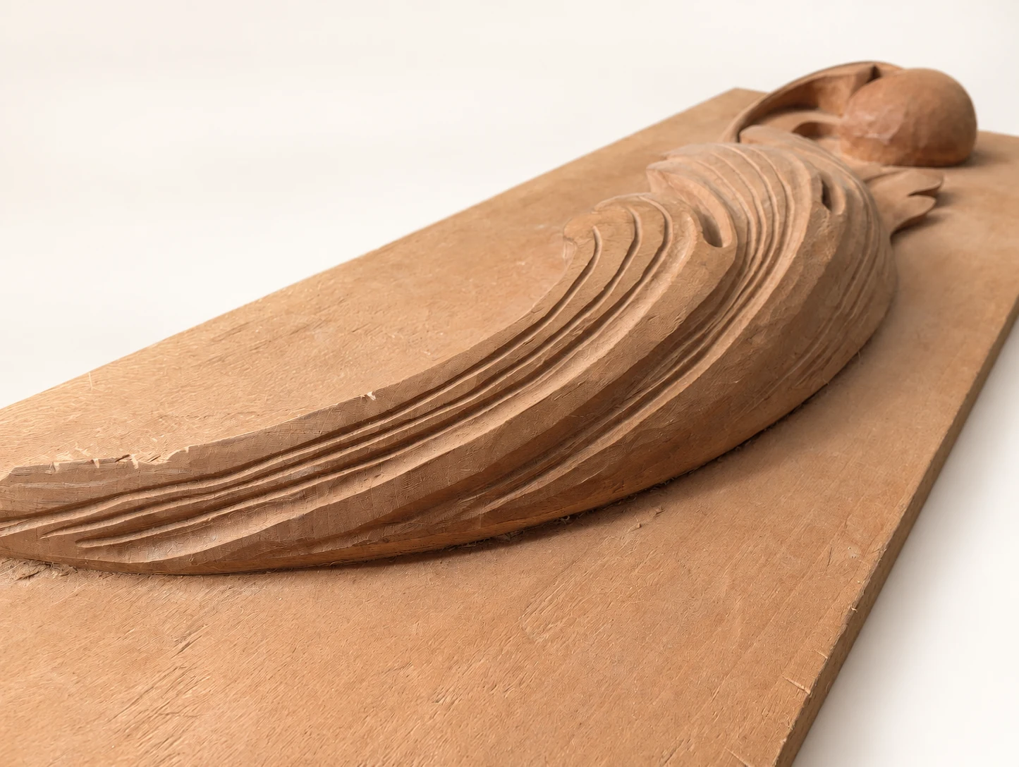 Low angled view along the relief carving showing its depth