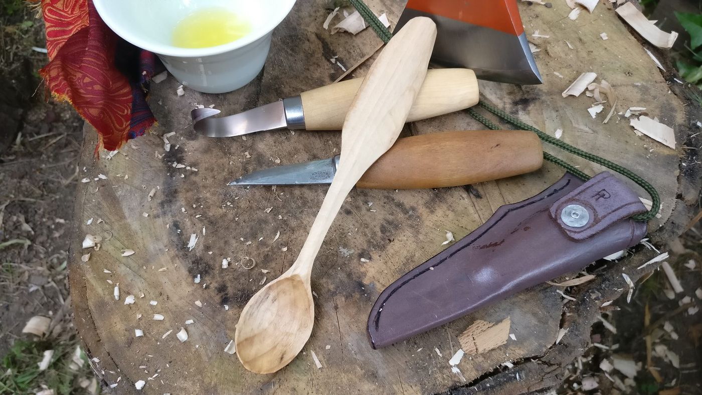 Carved Spoon Being Oiled photo 3