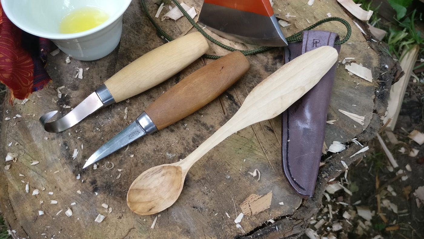 Carved Spoon Being Oiled photo 5