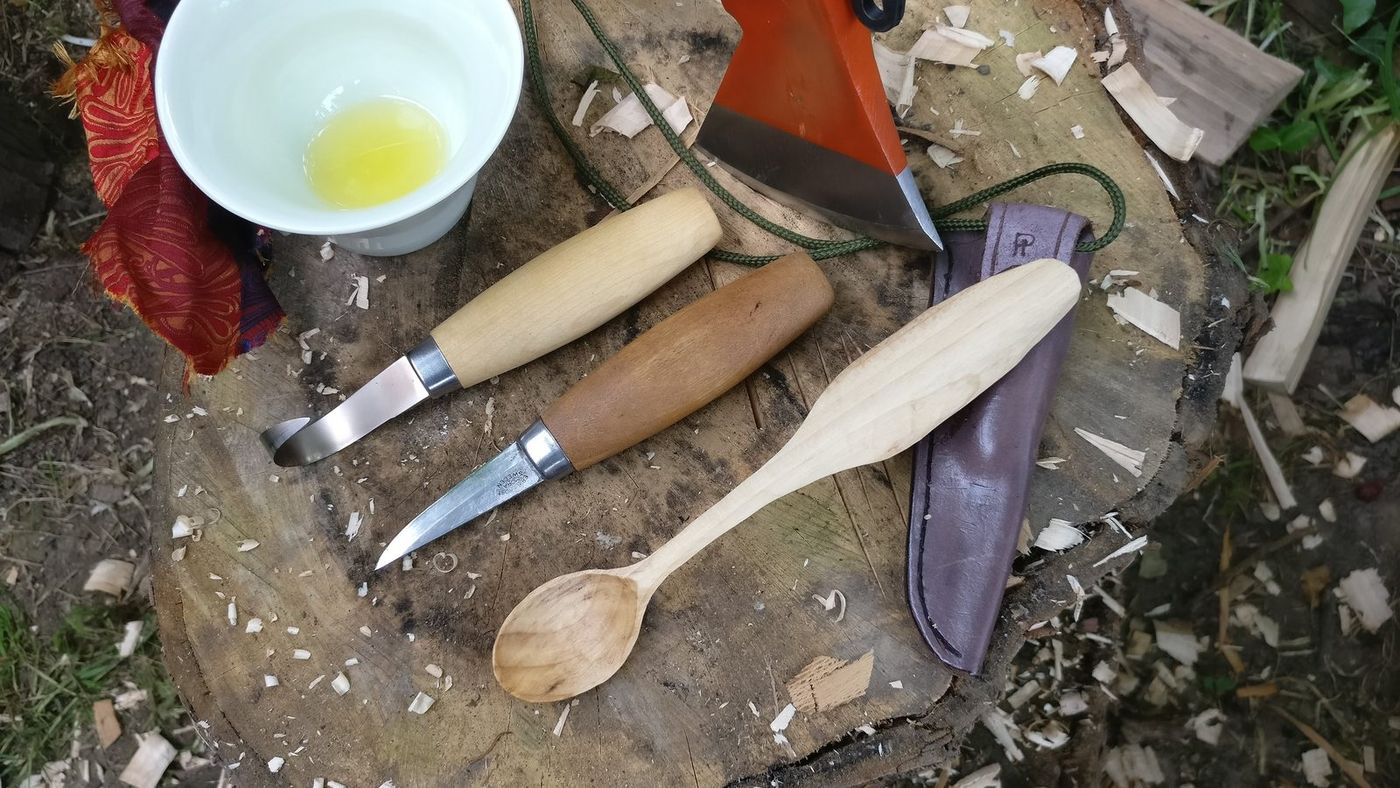 Carved Spoon Being Oiled photo 6