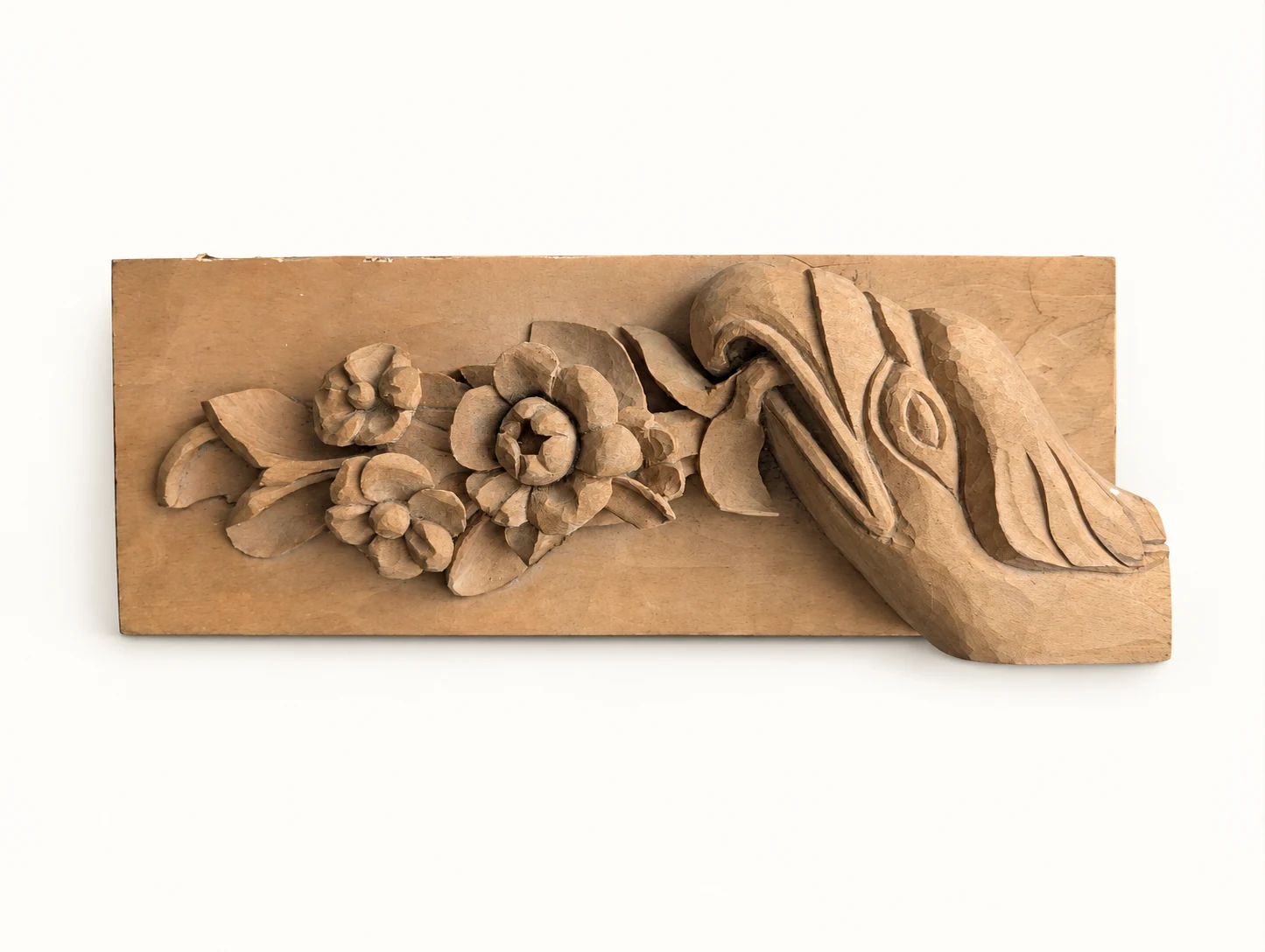 Second view of the unfinished flower and scroll relief